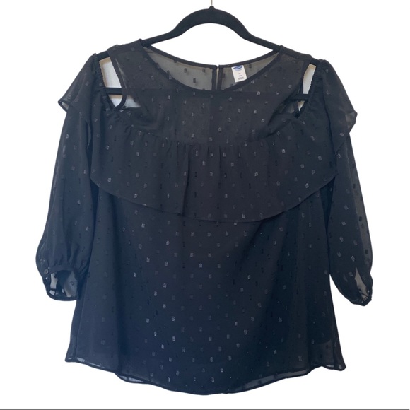 Black Sheer Polka dot Cold Shoulder Blouse - Picture 11 of 13